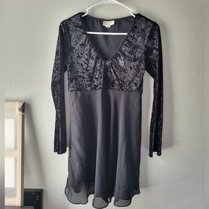 Vintage 90's Black Crushed Velvet Empire Waist Low Back Babydoll Dress